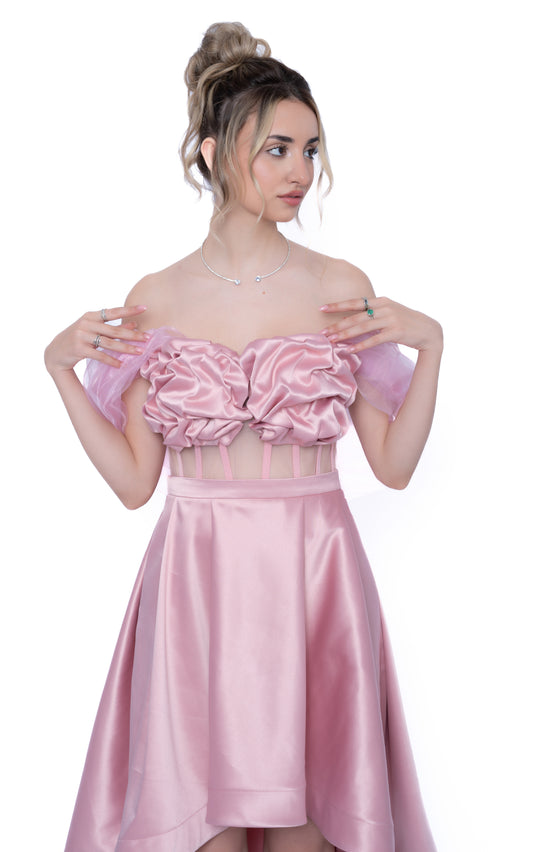Rochie Roz Accent Set: Corset & Fustă cu trenă & voal
