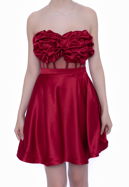 Rochie Burgundi Essential Set: Corset & Fustă scurta