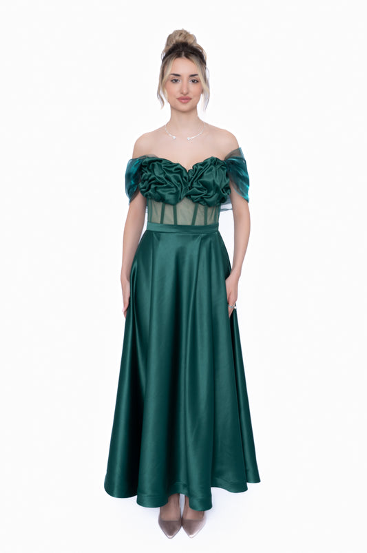 Rochie Verde Smarald Accent Set: Corset & Fustă lungă & accesorii