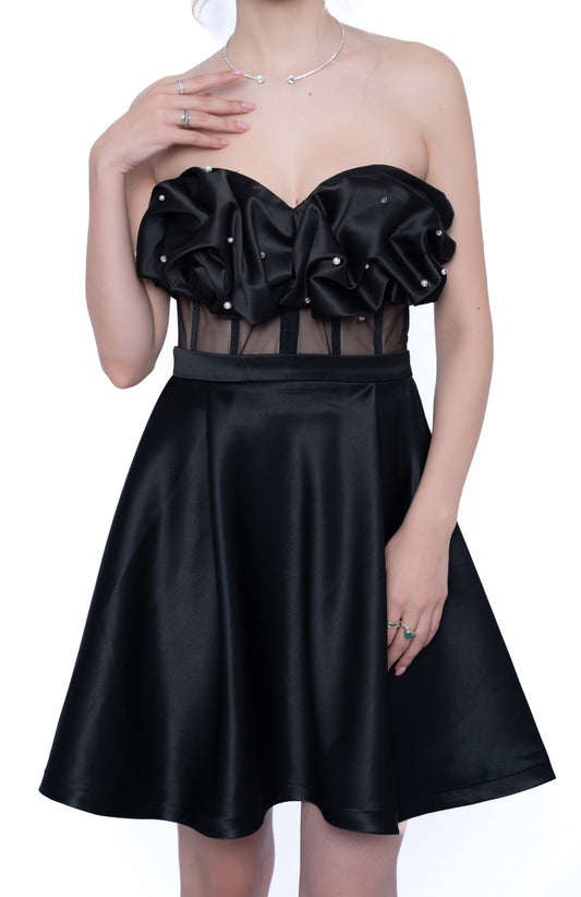 Corset negru cu Aplicații și Inserții din Tulle
