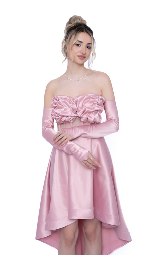 Rochie Roz Accent Set: Corset & Fustă cu trenă & manusi