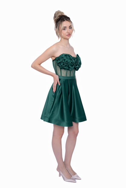 Rochie Verde Smarald Essential Set: Corset & Fustă scurta