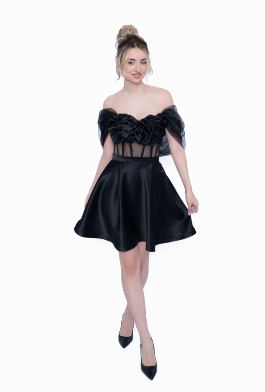 Rochie Neagră Accent Set: Corset & Fustă scurtă