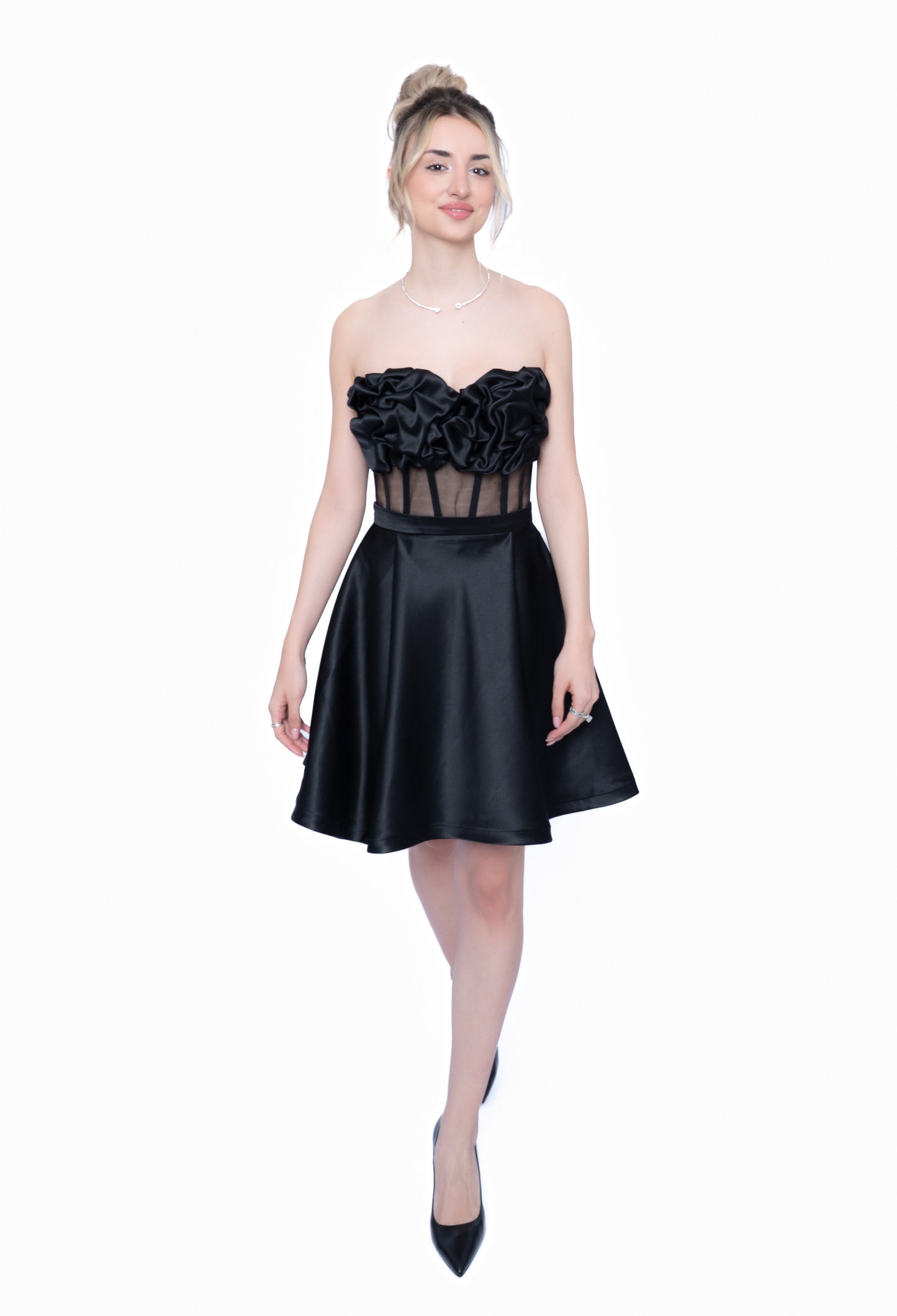 Rochie Neagră Accent Set: Corset & Fustă scurtă