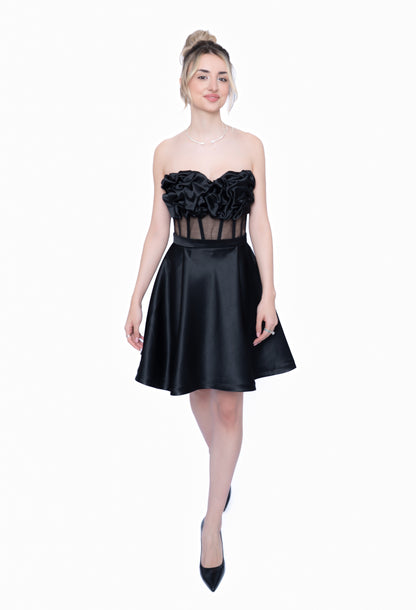 Rochie Neagră Accent Set: Corset & Fustă scurtă