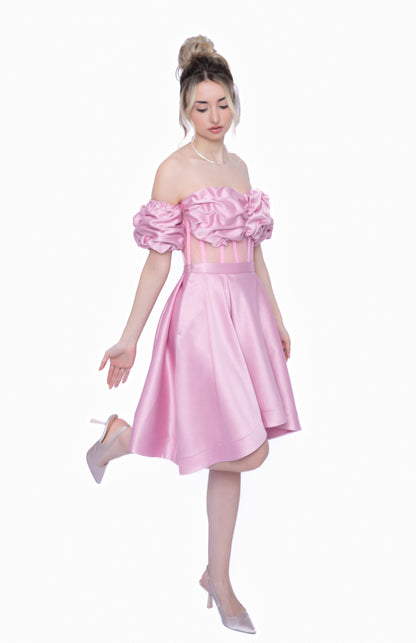 Rochie Roz Signature Set: Corset & Fustă scurtă & Maneci