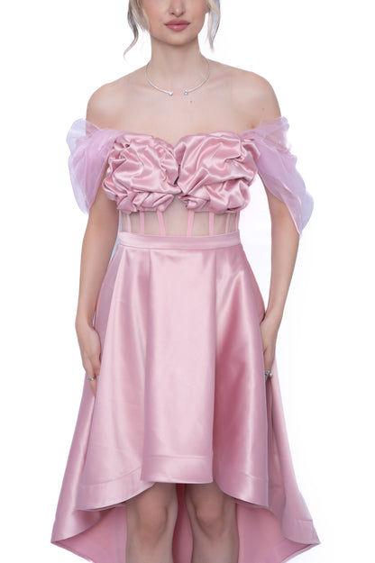 Rochie Roz Accent Set: Corset & Fustă cu trenă & voal