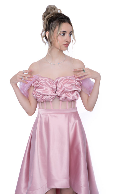 Rochie Roz Accent Set: Corset & Fustă cu trenă & voal
