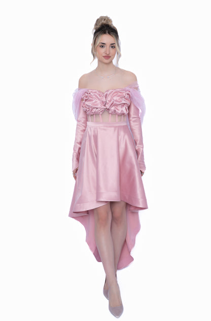 Rochie Roz Full Set: Corset, Fustă cu trenă & Accesorii inlcuse