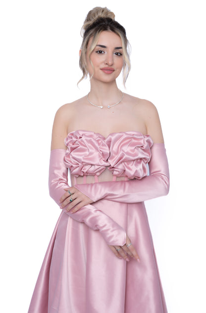 Rochie Roz Accent Set: Corset & Fustă lungă & mănusi