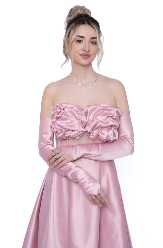 Rochie Roz Accent Set: Corset & Fustă lungă & mănusi