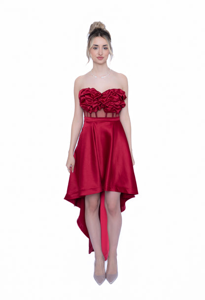 Corset Burgundi cu Drapaj Manual și Inserții din Tulle
