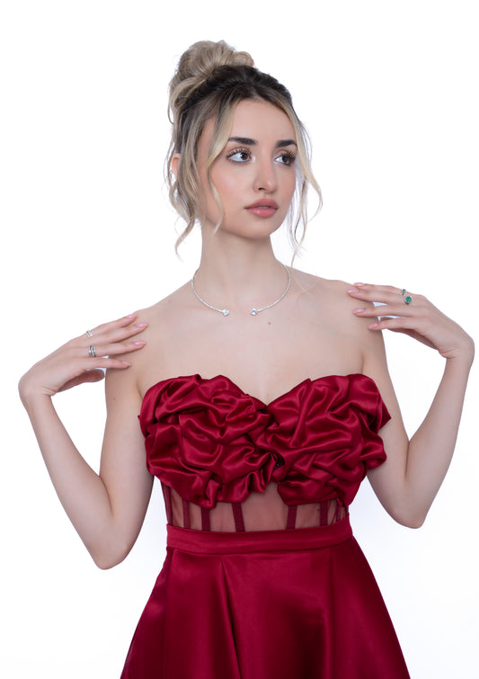Rochie Burgundi Essential Set: Corset & Fustă cu trenă