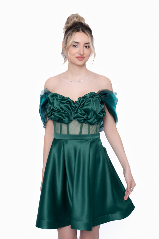 Rochie Verde Smarald Accent Set: Corset & Fustă scurtă