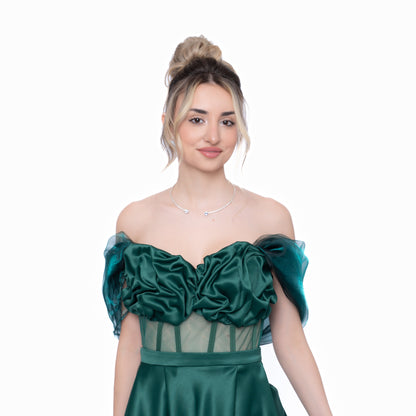 Rochie Verde Smarald Accent Set: Corset & Fustă lungă & accesorii