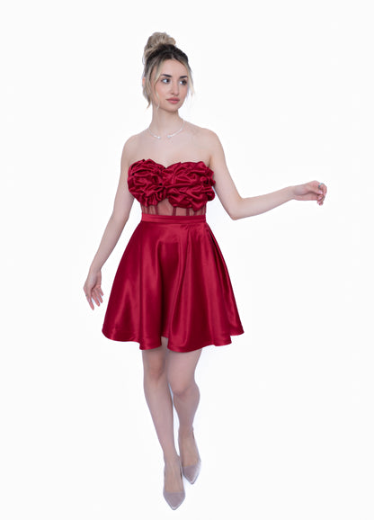 Rochie Burgundi Essential Set: Corset & Fustă scurta