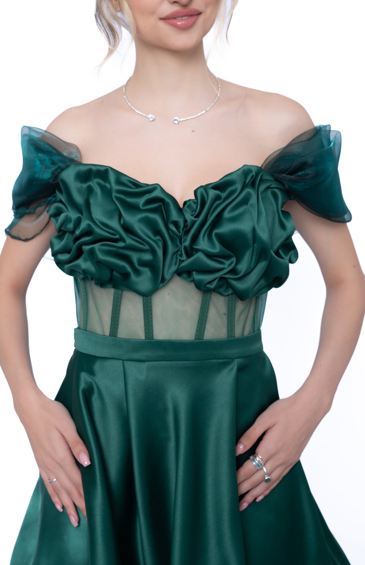 Rochie Verde Smarald Accent Set: Corset & Fustă scurtă