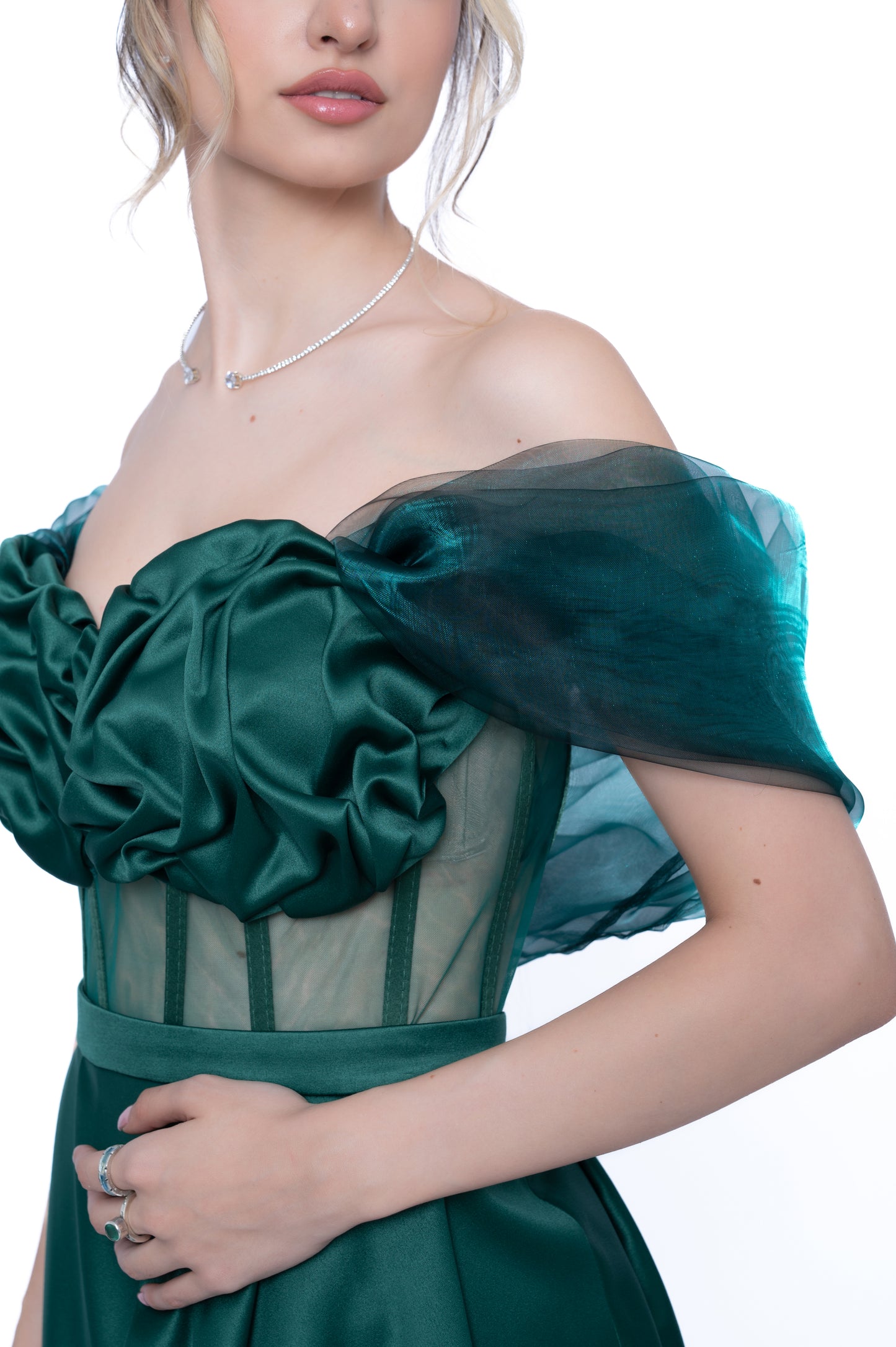 Rochie Verde Smarald Accent Set: Corset & Fustă lungă & accesorii