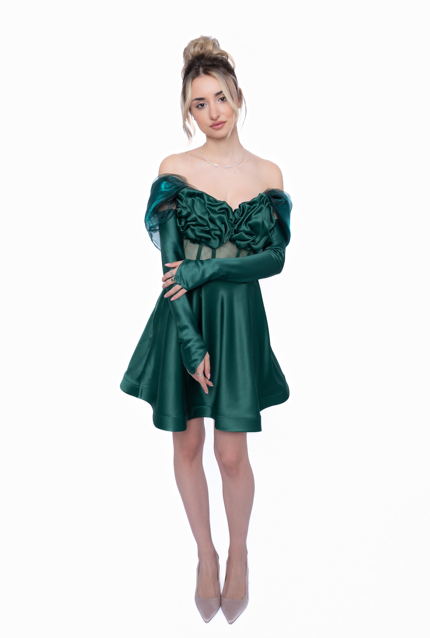 Rochie Verde Smarald Full Accent Set: Corset & Fustă scurtă & accesorii