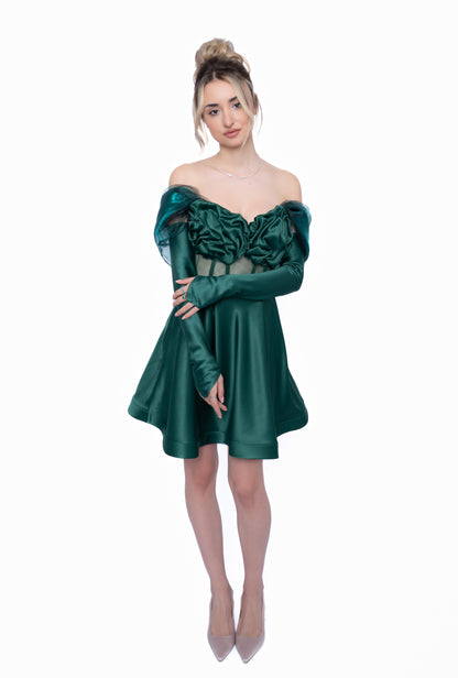Rochie Verde Smarald Full Accent Set: Corset & Fustă scurtă & accesorii