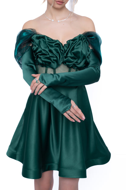 Rochie Verde Smarald Full Accent Set: Corset & Fustă scurtă & accesorii