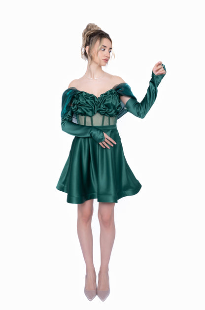 Rochie Verde Smarald Full Accent Set: Corset & Fustă scurtă & accesorii