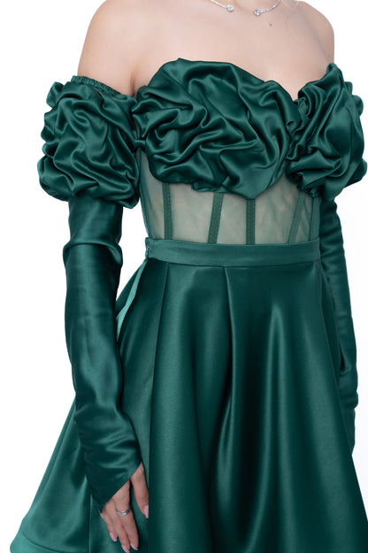 Rochie Verde Smarald Signature Total Look : Corset & Fustă lungă & maneca