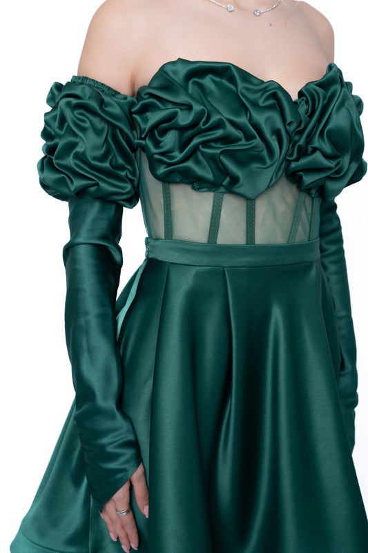Rochie Verde Smarald Signature Total Look : Corset & Fustă lungă & maneca