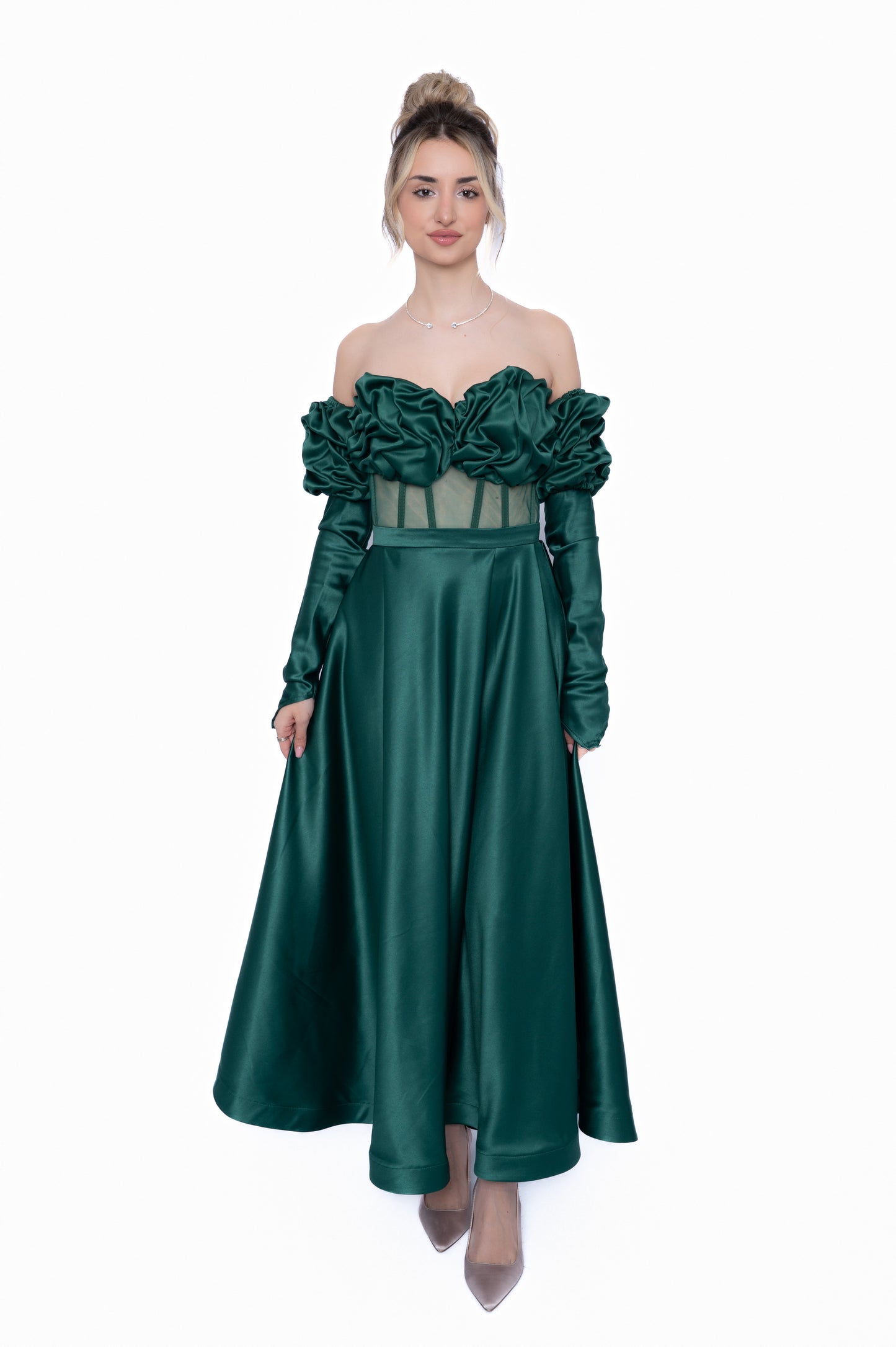 Fustă lungă Verde Smarald – Tafta Premium