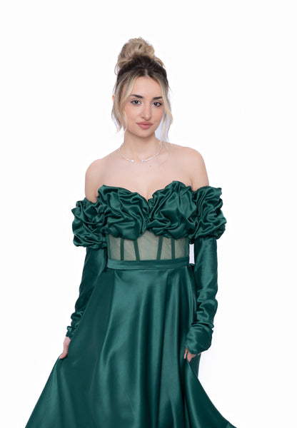 Rochie Verde Smarald Signature Total Look : Corset & Fustă lungă & maneca