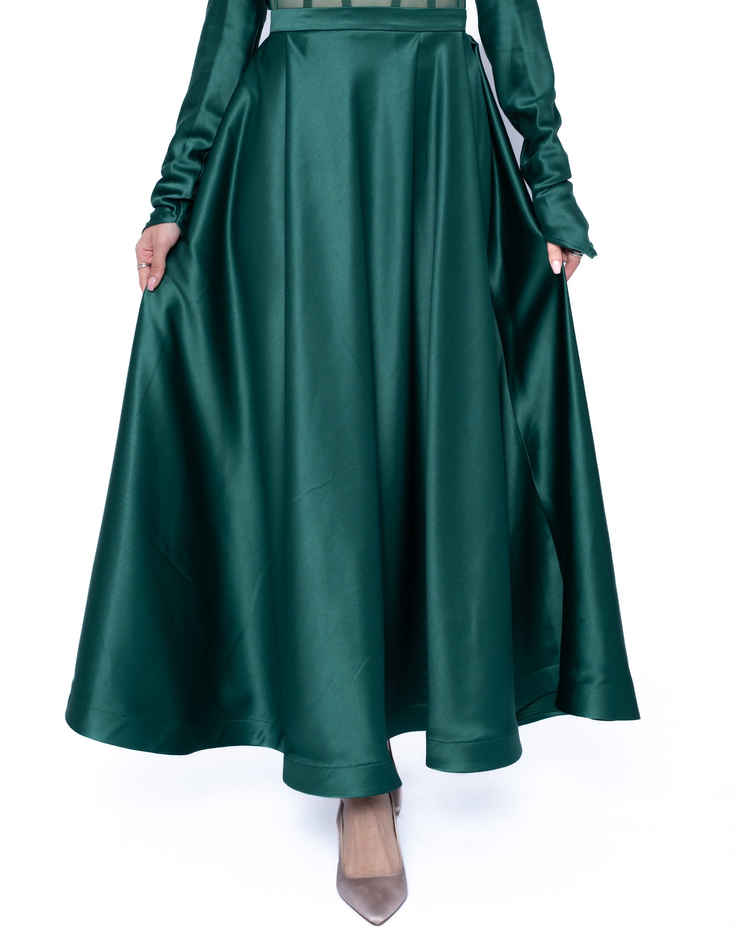 Rochie Verde Smarald Accent Set: Corset & Fustă lungă & accesorii