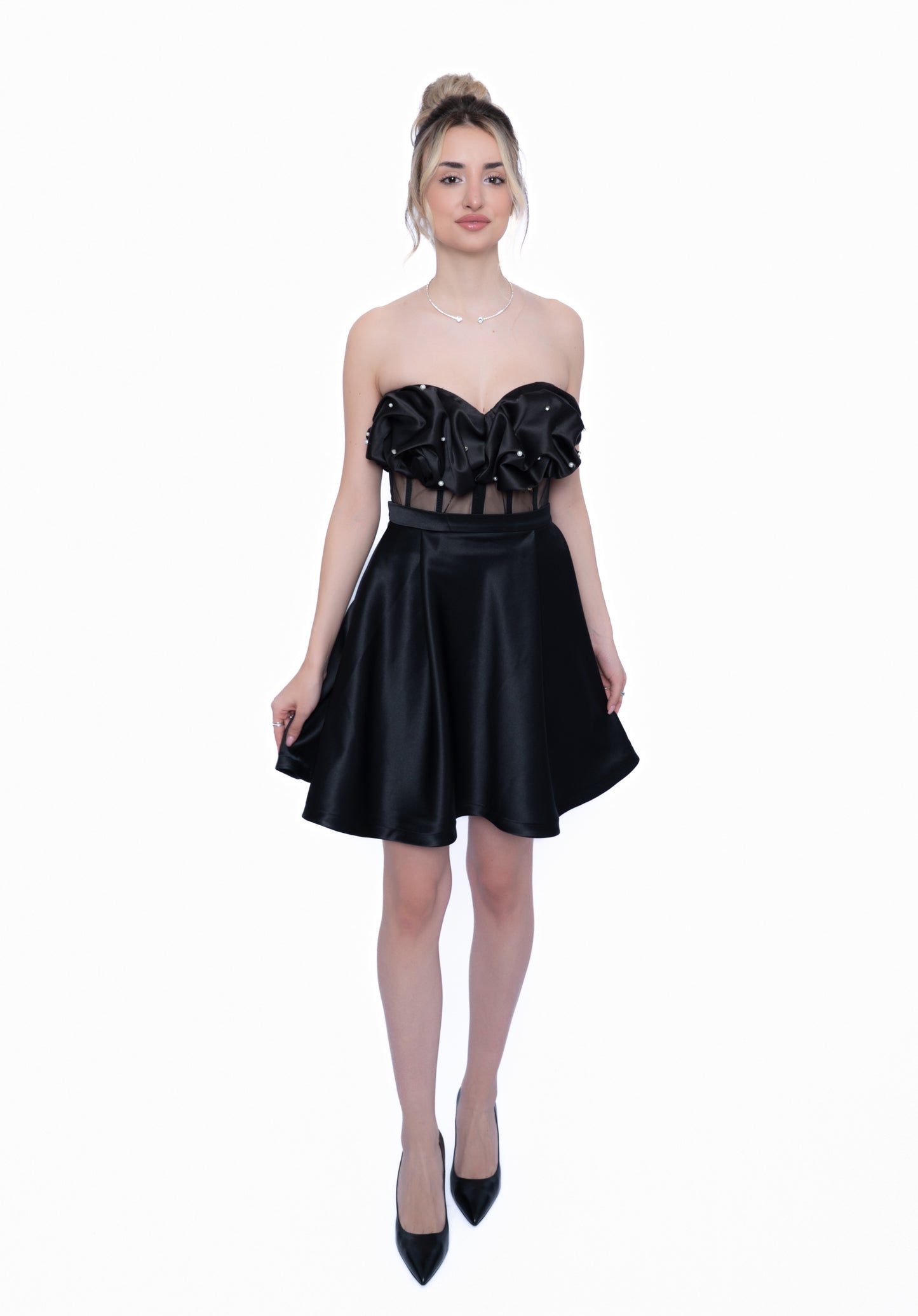 Rochie Neagră Essential Set: Corset & Aplicatii & Fustă scurta