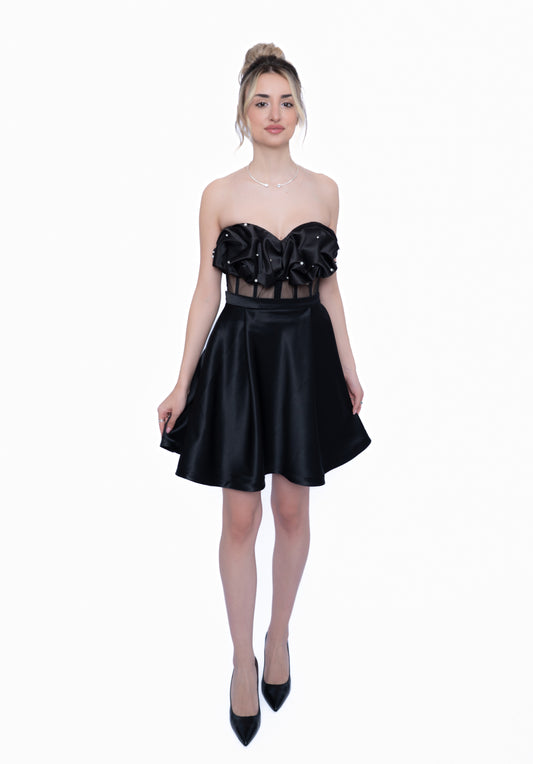 Rochie Neagră Essential Set: Corset & Aplicatii & Fustă scurta