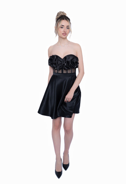 Rochie Neagră Essential Set: Corset & Aplicatii & Fustă scurta