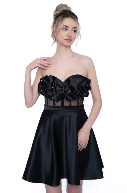 Rochie Neagră Essential Set: Corset & Aplicatii & Fustă scurta