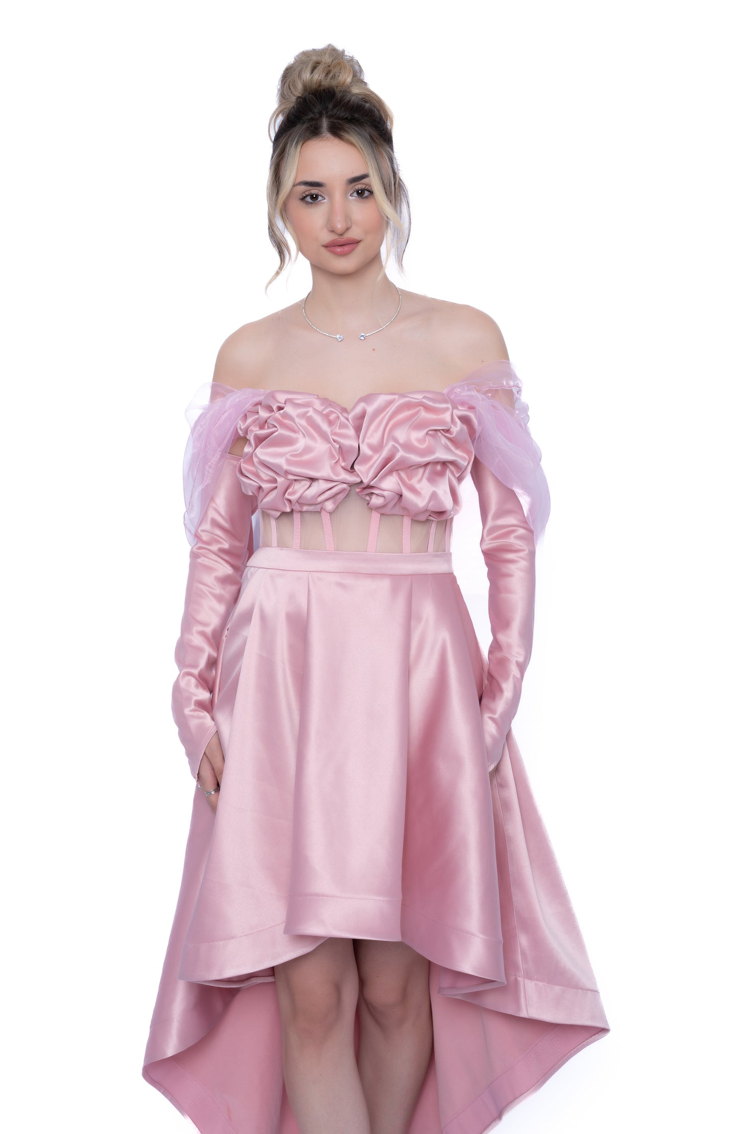Rochie Roz Full Set: Corset, Fustă cu trenă & Accesorii inlcuse