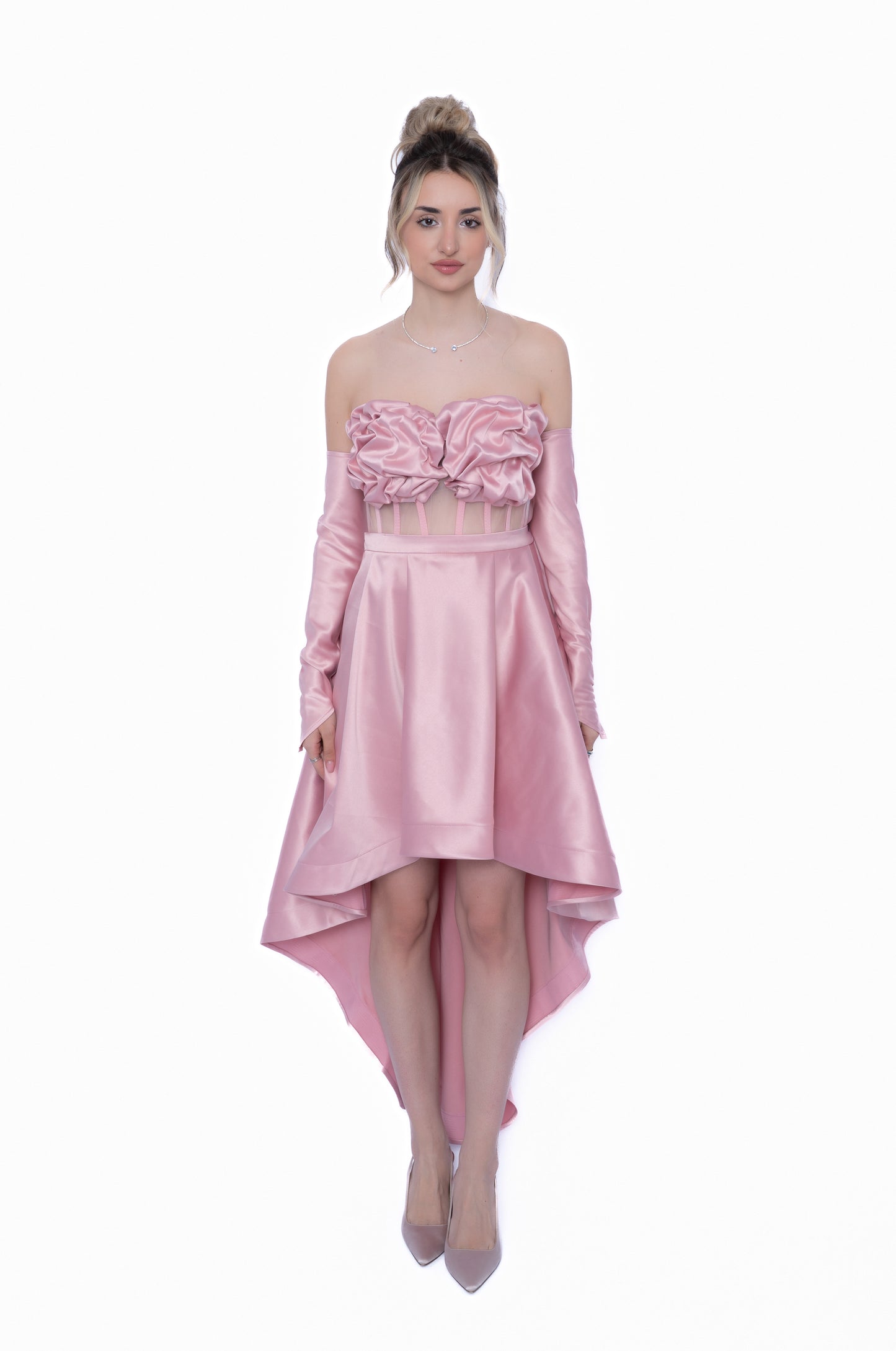 Rochie Roz Accent Set: Corset & Fustă cu trenă & manusi