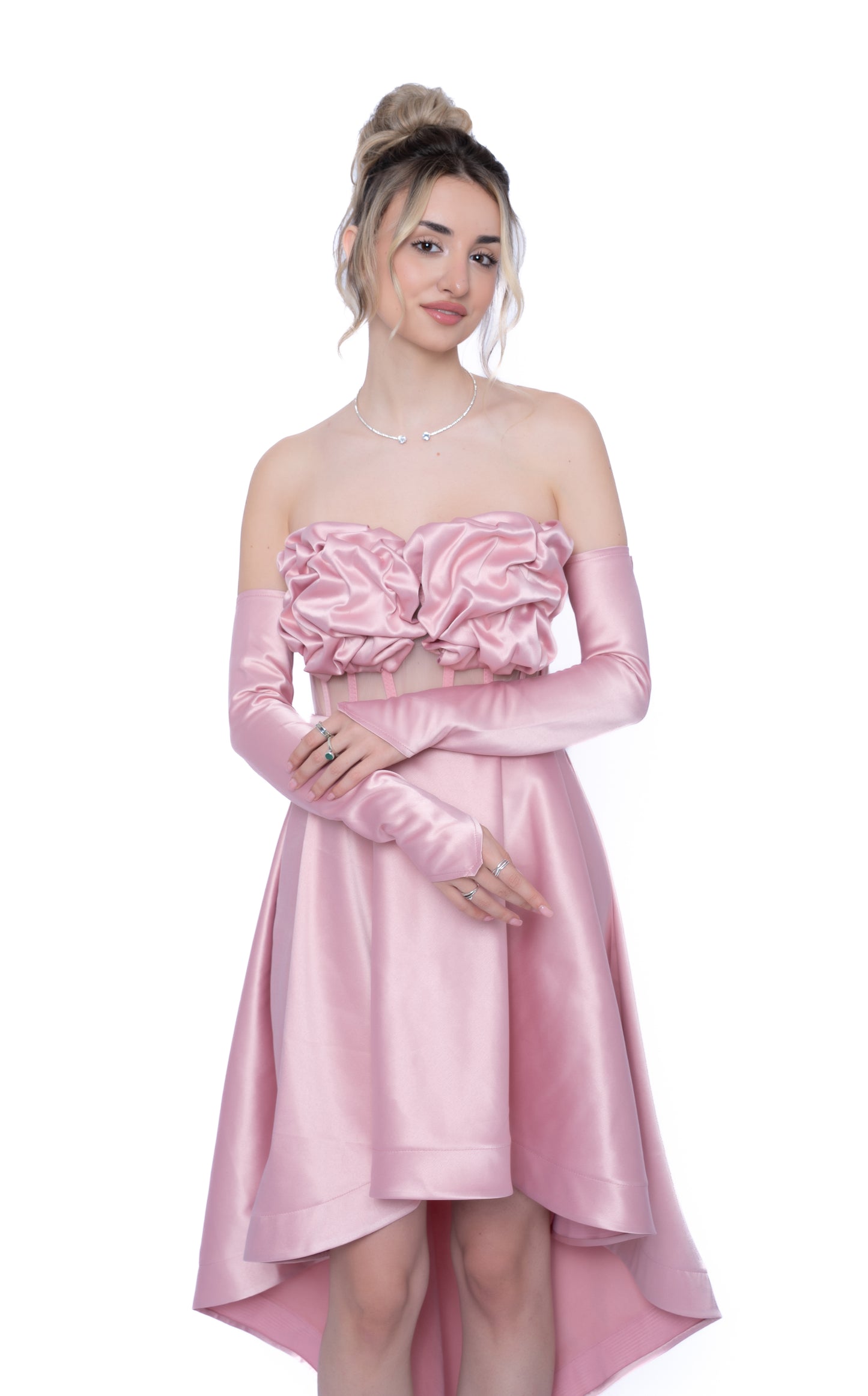 Rochie Roz Accent Set: Corset & Fustă cu trenă & manusi