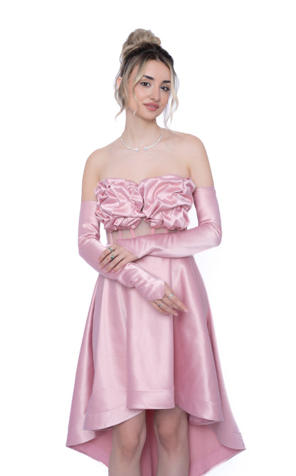 Rochie Roz Accent Set: Corset & Fustă cu trenă & manusi