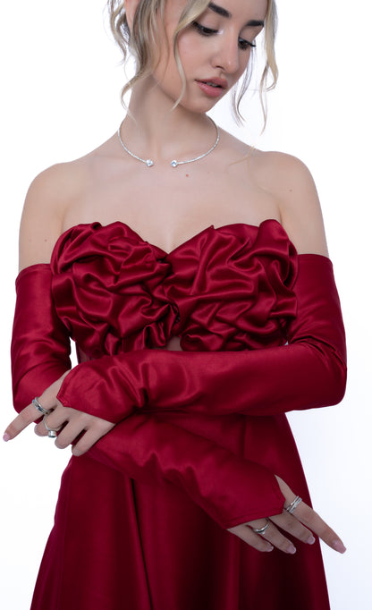 Rochie Burgundi Accent Set: Corset & Fustă cu trenă & manusi