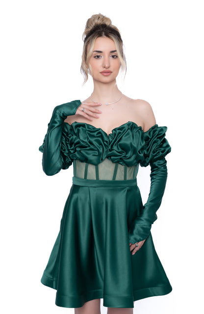 Rochie Verde Smarald Signature Total Look : Corset & Fustă scurtă & maneca