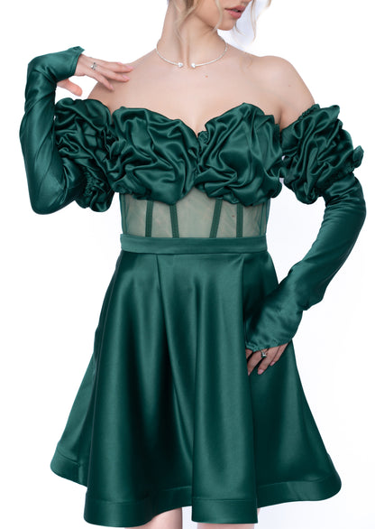 Rochie Verde Smarald Signature Total Look : Corset & Fustă scurtă & maneca
