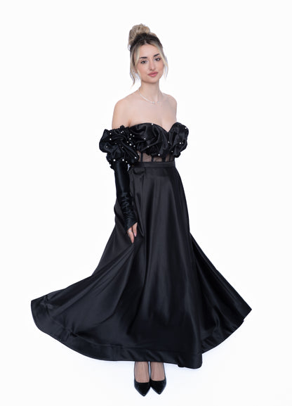Rochie Neagră Signature Total Look : Corset & Fustă lungă & maneca