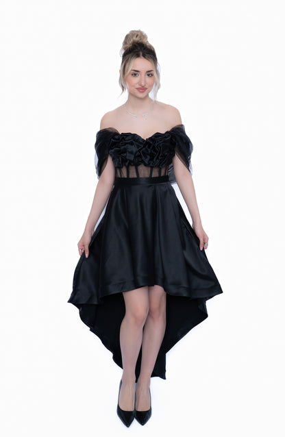 Fustă cu trenă  de culoare neagra LILA, design modular din taftă premium.