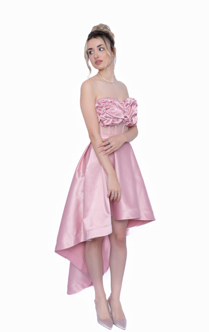 Set corset si Fustă cu trenă  de culoare roz LILA, din taftă premium.