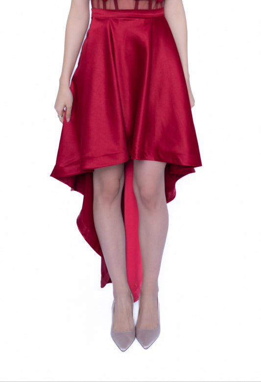 Fustă cu trenă  de culoare burgundi LILA, design modular din taftă premium.
