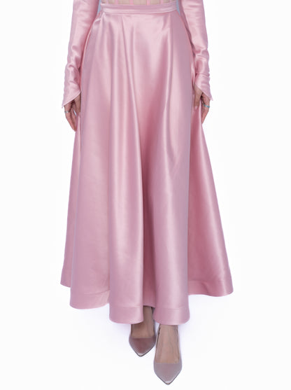 Fustă lunga de culoare roz deschis LILA, design modular din taftă premium.