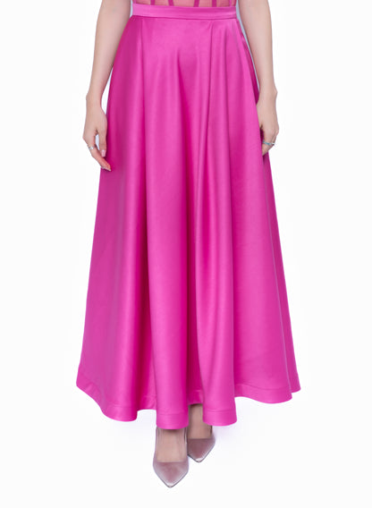 Fustă lunga de culoare roz fucsia LILA, design modular din taftă premium.