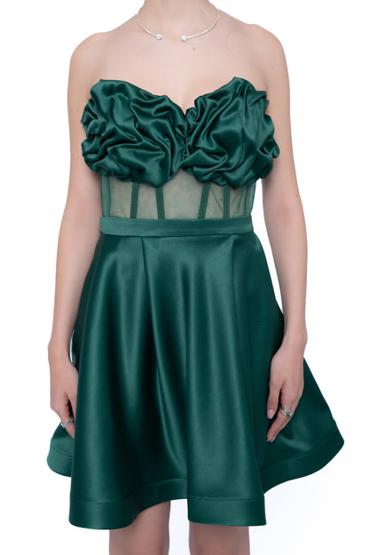 Set Essential LILA format din corset cu drapaj manual și fustă mini verde smarald