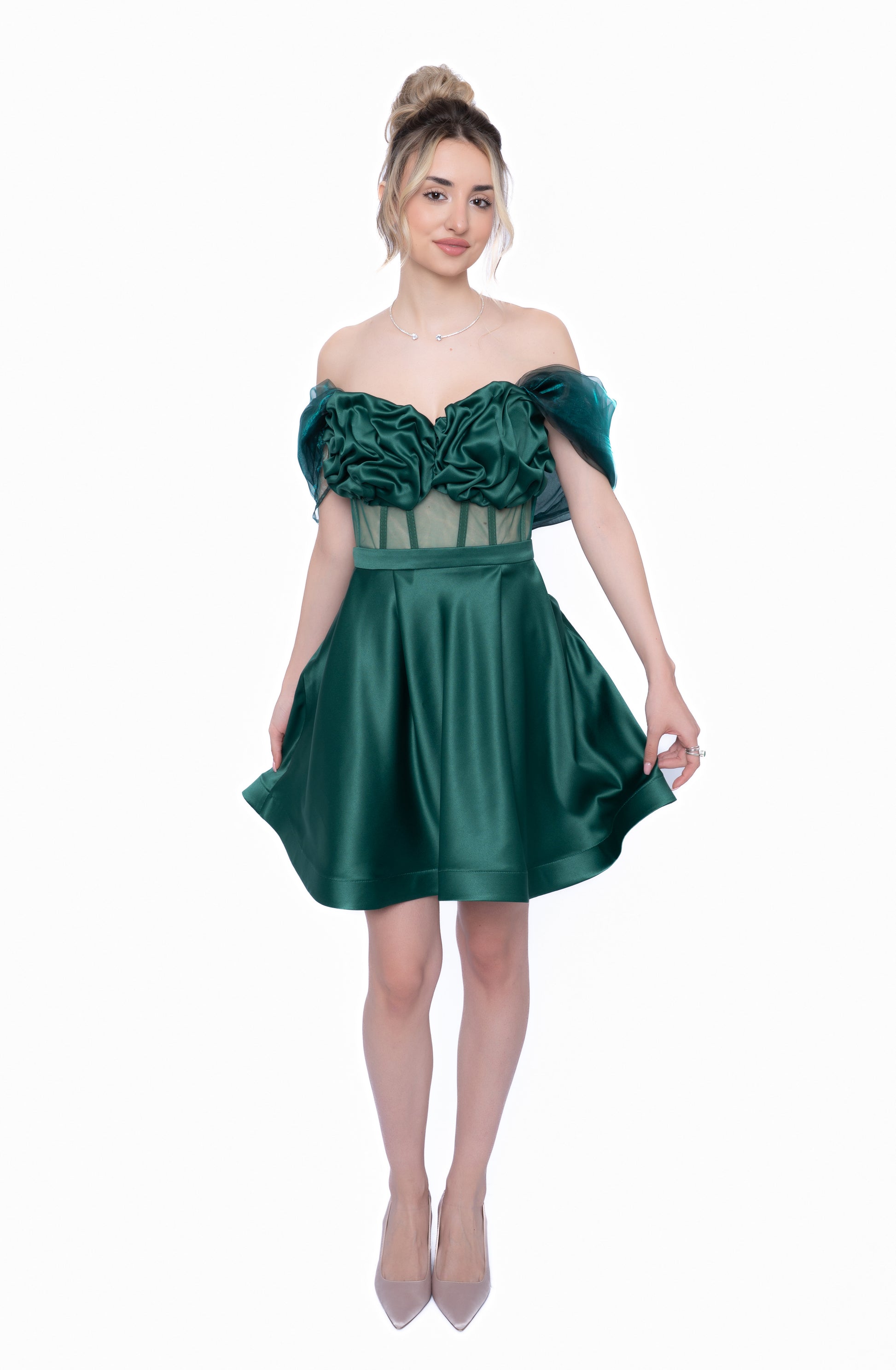 Set LILA Accent: corset, fustă și accesoriu modular la alegere verde smarald